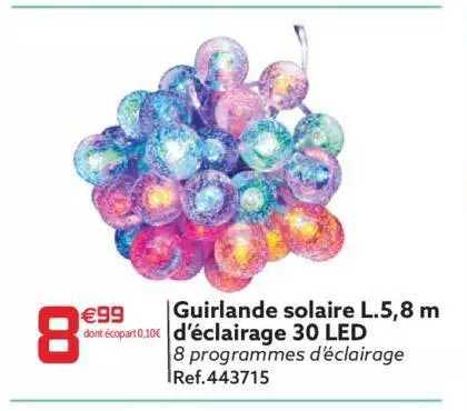 guirlande solaire l.5,8 m d'éclairage 30 led