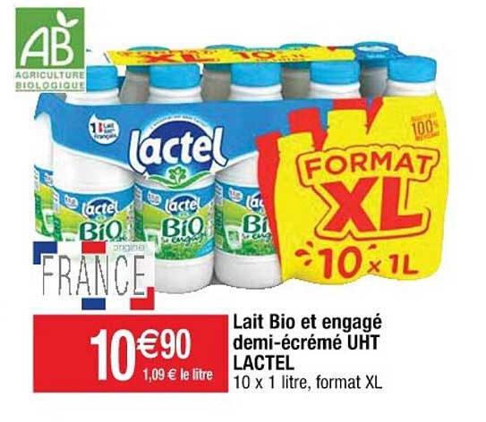 lait bio et engagé demi-écrémé uht lactel