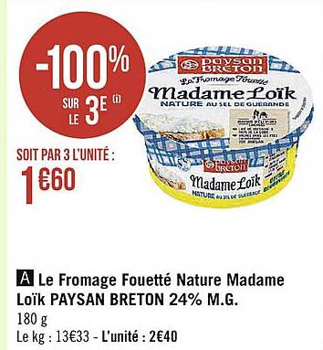 le fromage fouetté nature madame loïk paysan breton 24% m.g.