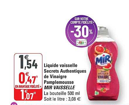 Liquide Vaisselle Secrets Authentiques De Vinaigre Pamplemousse Mir Vaisselle