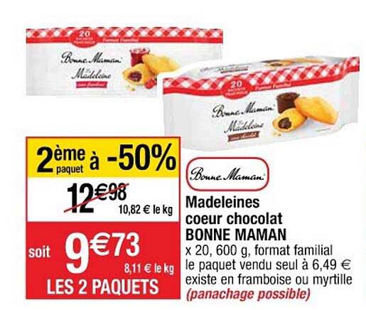 madeleines coeur chocolat bonne maman 2ème paquet à -50%