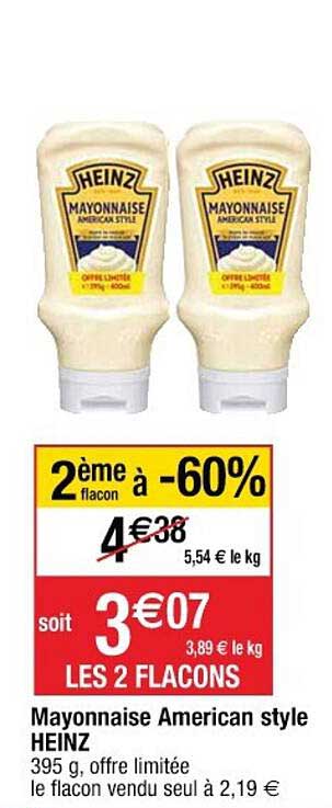 mayonnaise american style heinz 2ème flacon à -60%