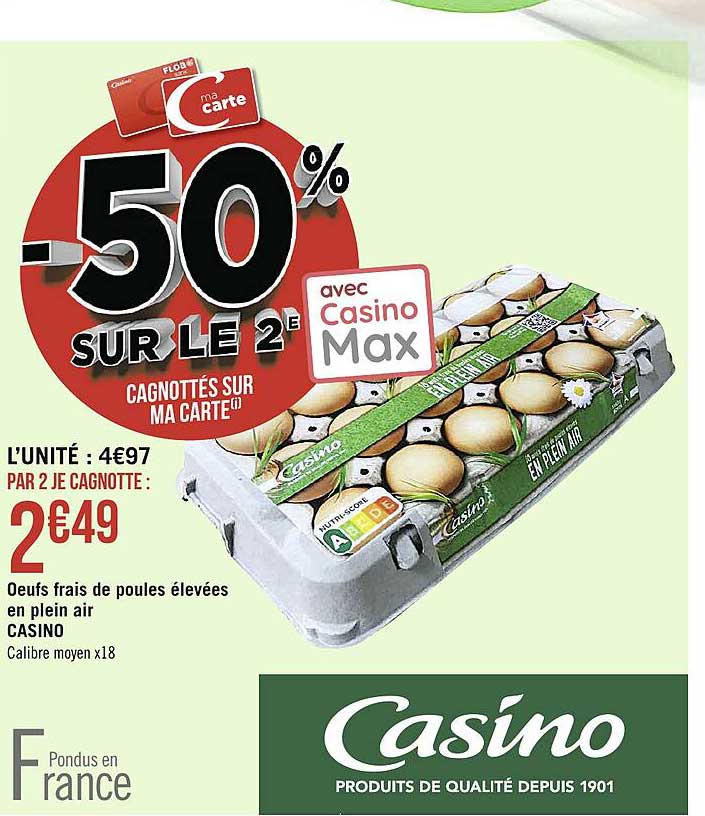 oeufs frais de poules élevées en plein air casino