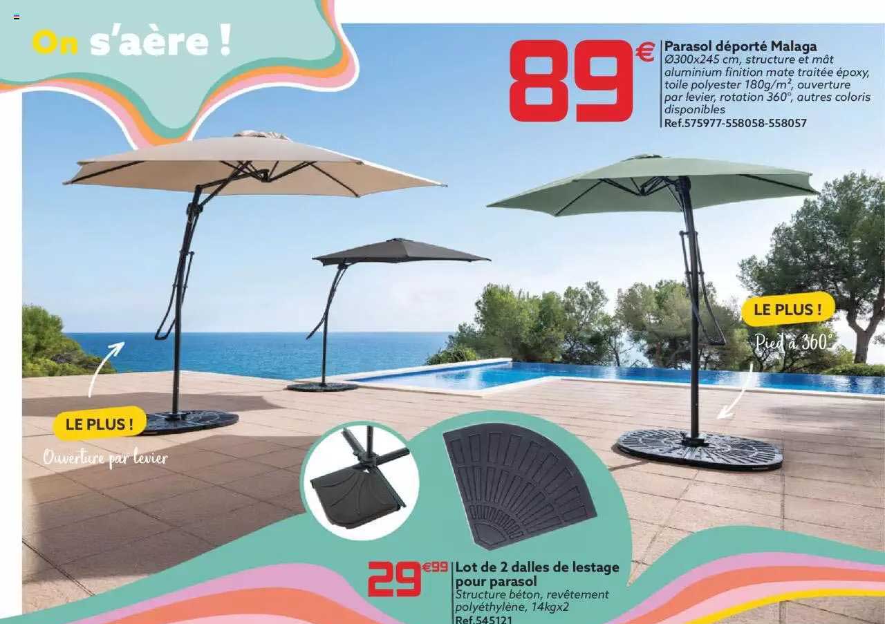 parasol déporté malaga, lot de 2 dalles de lestage pour parasol