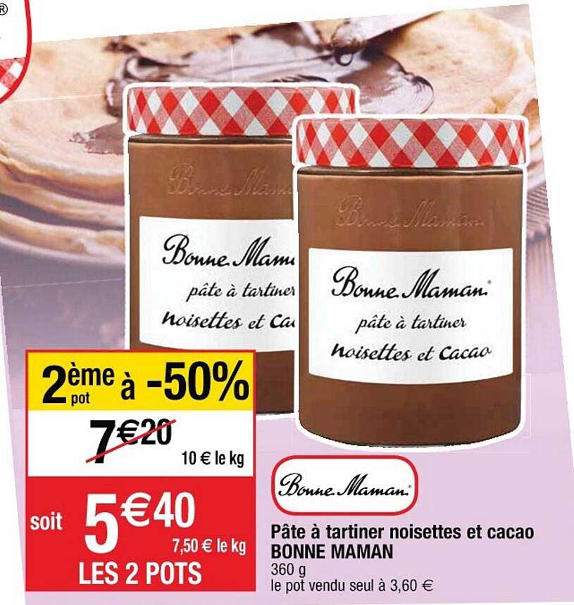 pâte à tartiner noisettes et cacao bonne maman 2ème pot à -50%
