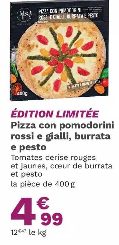 pizza con pomodorini rossi e gialli burrata e pesto