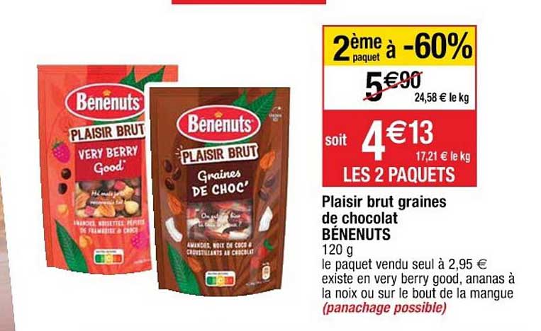 Plaisir Brut Graines De Chocolat Bénenuts 2ème Pack à -60%