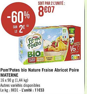 Pom'potes Bio Nature Fraise Abricot Poire Materne