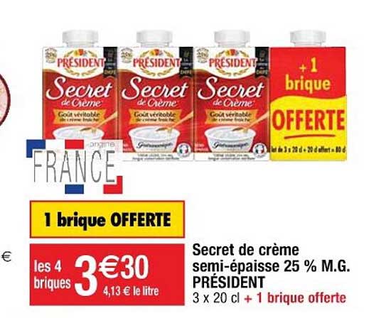 secret de crème semi-épaisse 25% m.g. président
