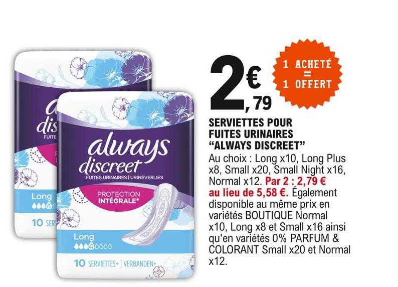 serviettes pour fuites urinaires "always discreet"