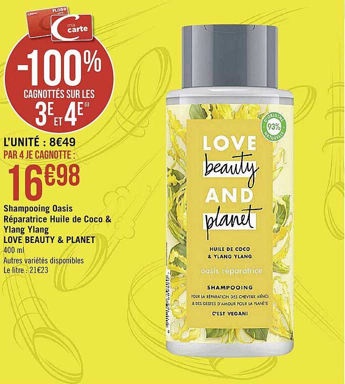 shampooing oasis réparatrice huile de coco & ylang ylang love beauty & planet