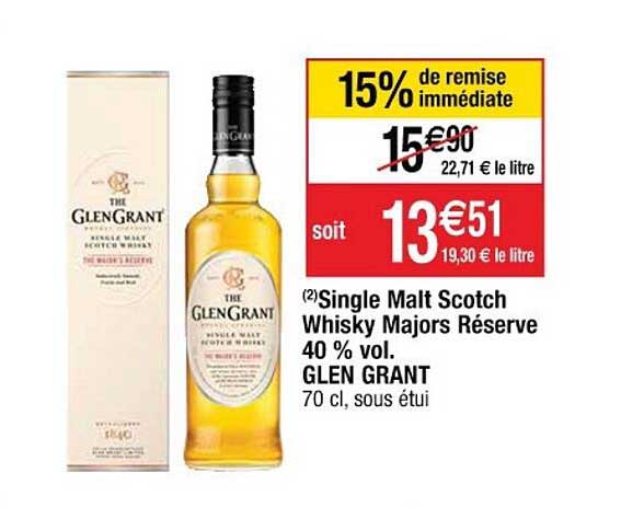 single malt scotch whisky majors réserve 40% vol. glen grant 15% de remise immédiate