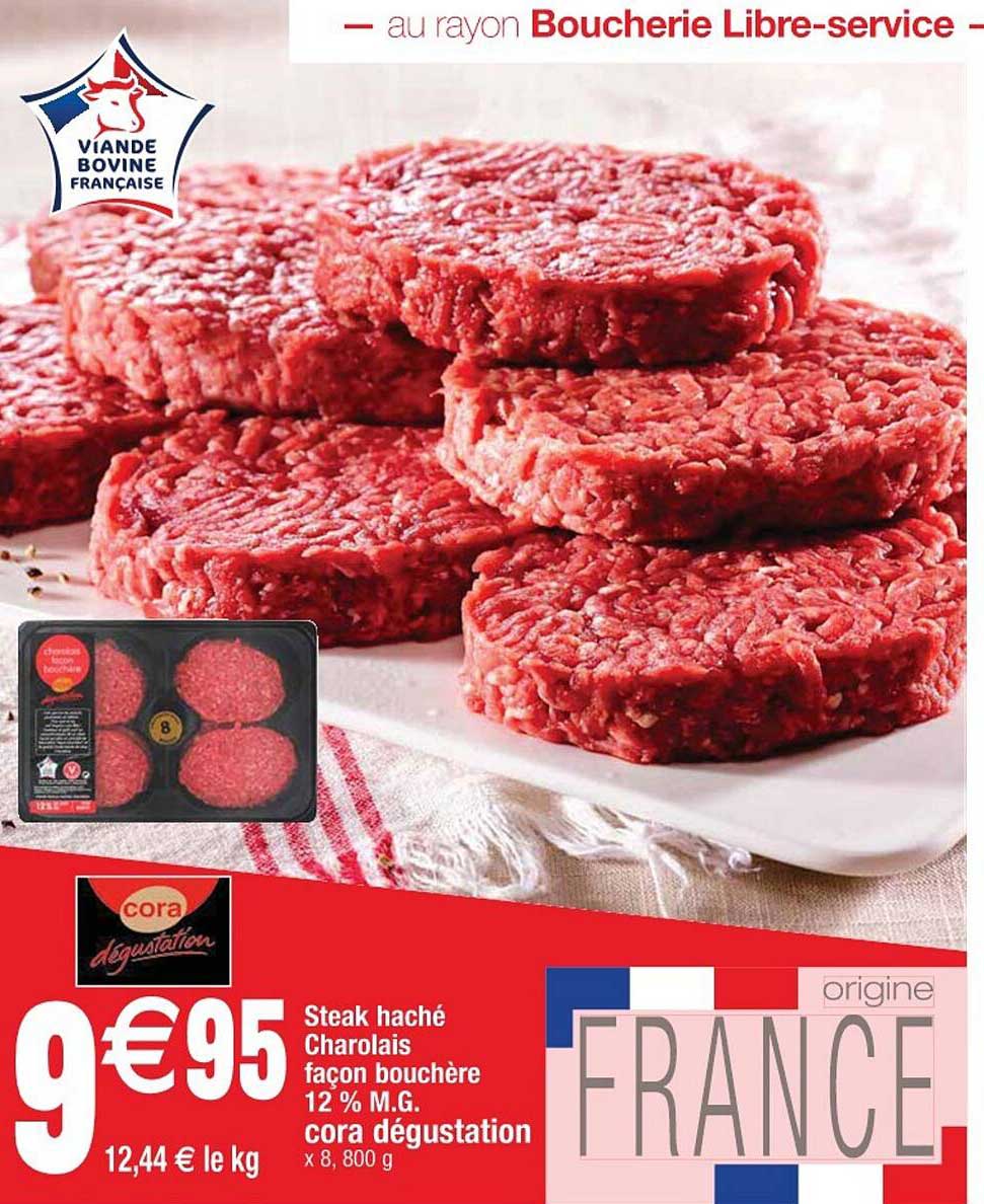 steak haché charolais façon bouchère 12% m.g. cora dégustation