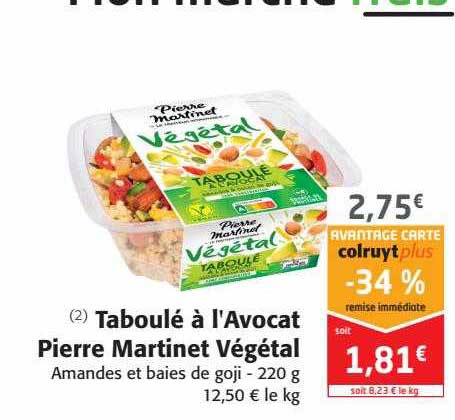 taboulé à l'avocat pierre martinet végétal