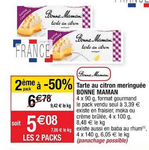 tarte au citron meringuée bonne maman 2ème pack à -50%