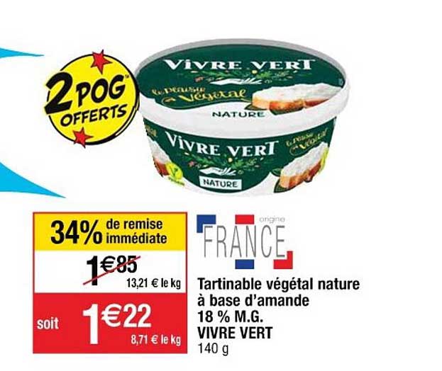 tartinable végétal nature à base d'amande 18% m.g. vire vert
