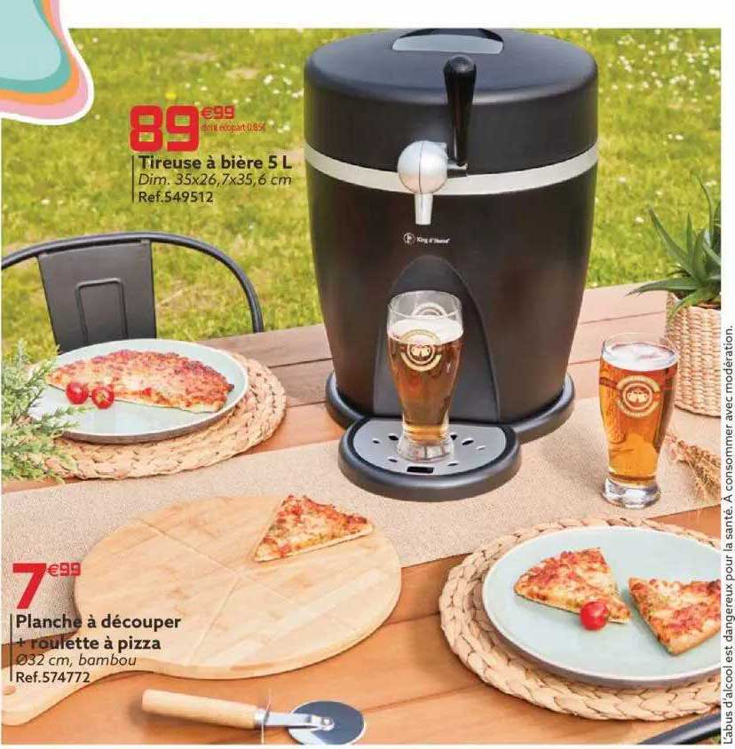 Tireuse à Bière 5 L, Planche à Découper + Roulette à Pizza