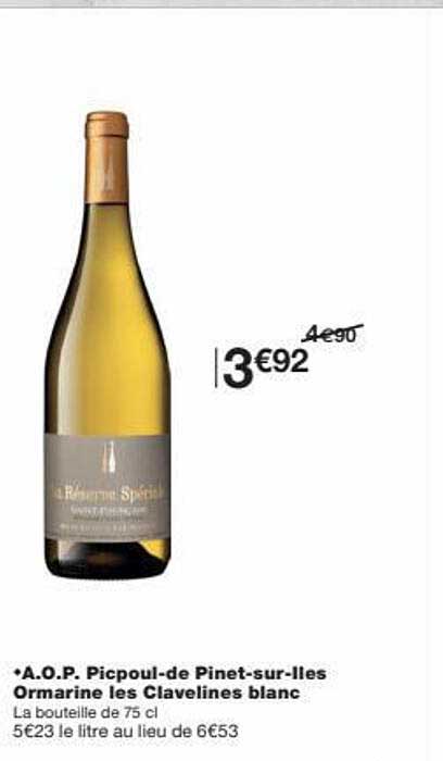 a.o.p. picpoul-de pinet-sur-îles ormarine les clavelines blanc