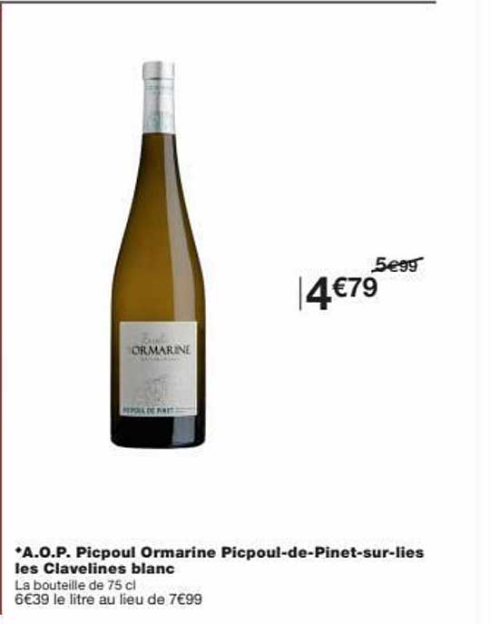 a.o.p. picpoul ormarine picpoul-de-pinet-sur-lies les clavelines blanc