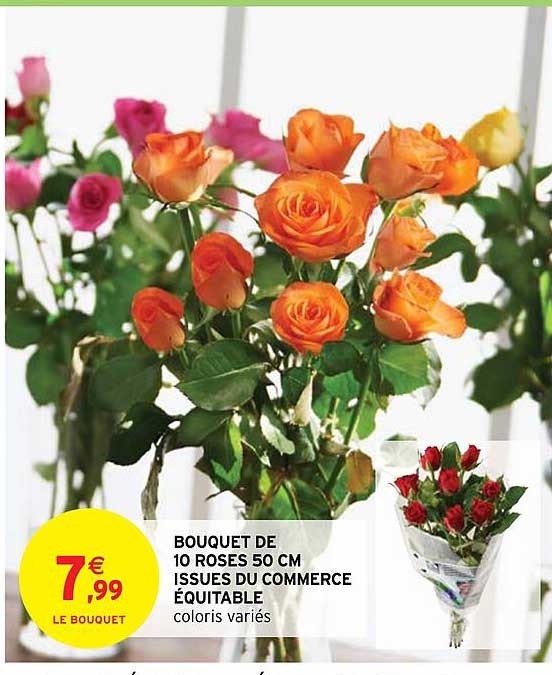 bouquet de 10 roses 50 cm issues du commerce équitable