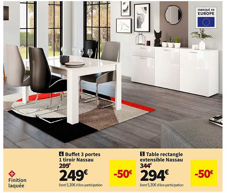 Buffet 3 Portes 1 Tiroir Nassau, Table Rectangle Extensible Nassau