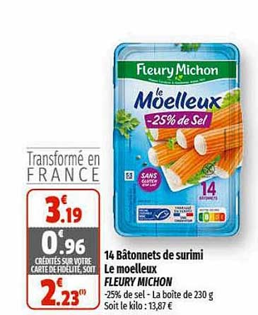 14 bâtonnets de surimi le moelleux fleury michon