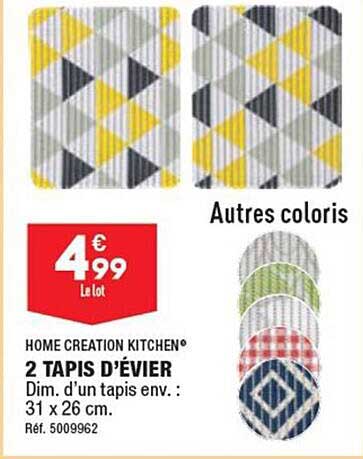 2 tapis d'évier home création kitchen