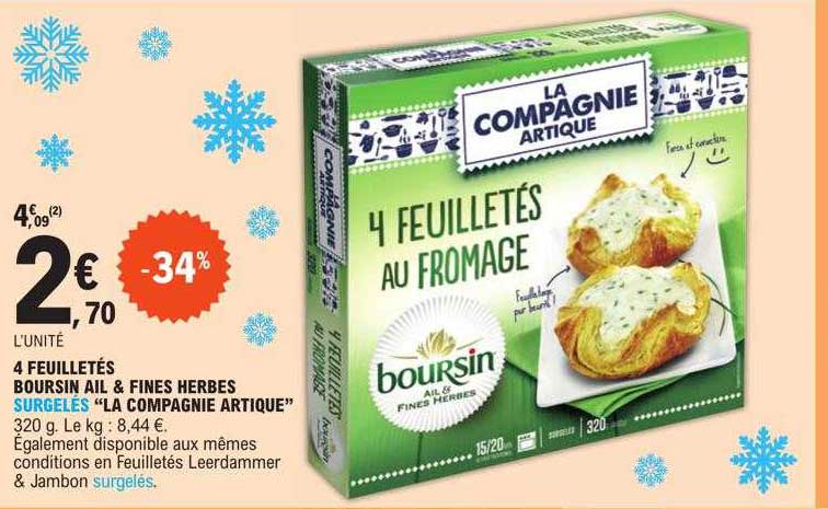4 feuilletés boursin ail & fines herbes surgelés "la compagnie artique"