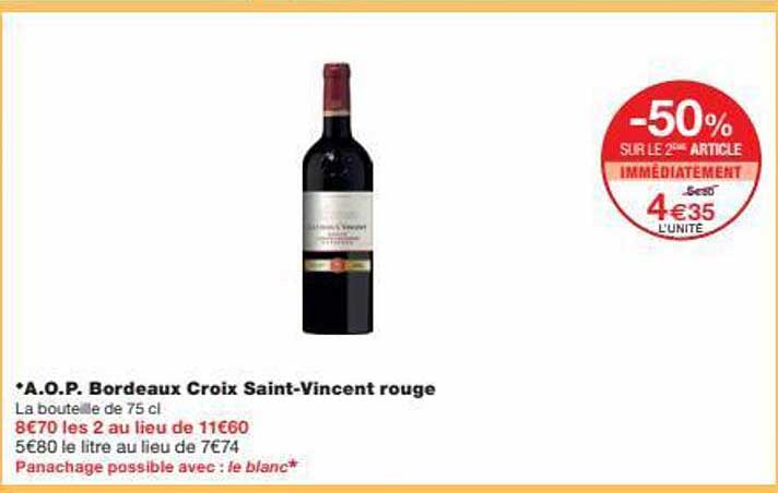 a.o.p. bordeaux croix saint-vincent rouge