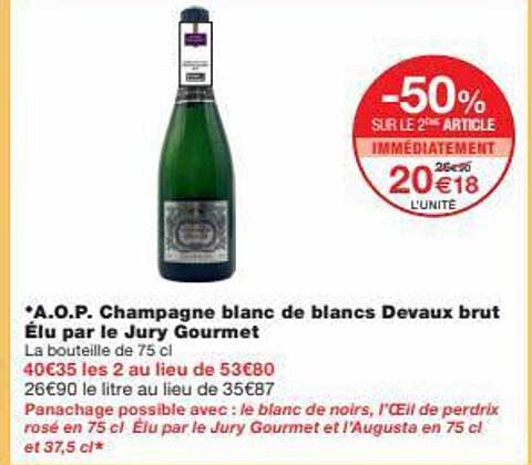 a.o.p. champagne blanc de blancs devaux brut élu par le jury gourmet