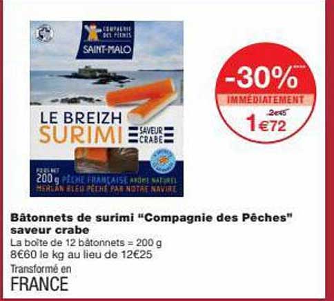 Bâtonnets De Surimi "compagnie Des Pêches" Saveur Crabe