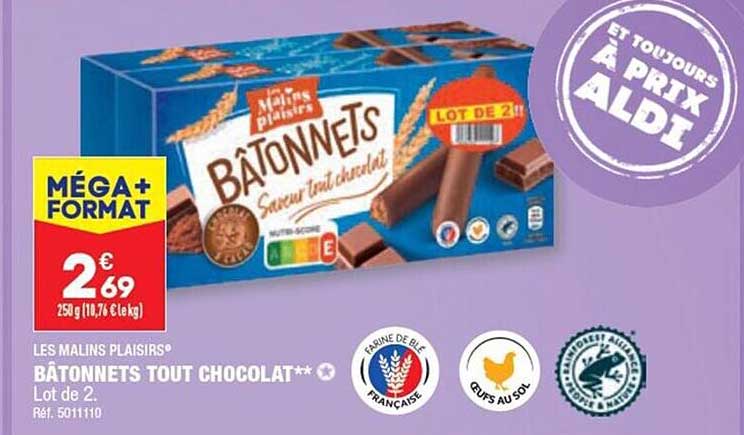 bâtonnets tout chocolat les malins plaisirs