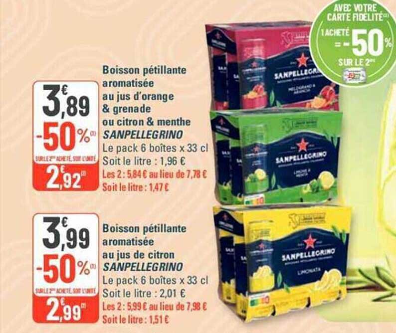 Boisson Pétillante Aromatisée Au Jus D'orange & Grenade Ou Citron & Menthe San Pellegrino, Boisson Pétillante Aromatisée Au Jus De Citron San Pellegrino