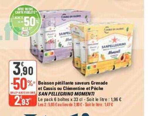 boisson pétillante saveurs grenade et cassis ou clémentine et pêche san pellegrino momenti