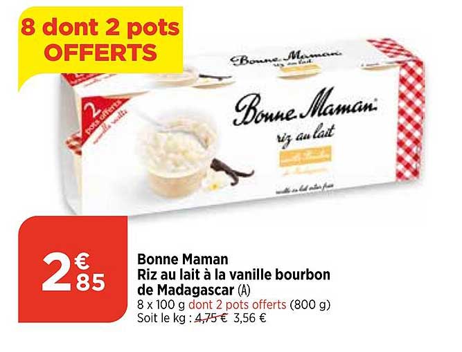 bonne maman riz au lait à la vanille bourbon de madagascar