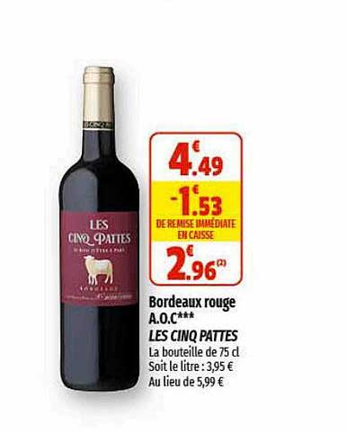 bordeaux rouge a.o.c. les cinq pattes