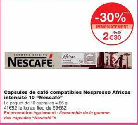 capsules de café compatibles nespresso africas intensité 10 "nescafé"