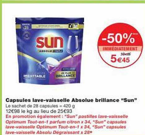 capsules lave-vaisselle absolue brillance "sun"