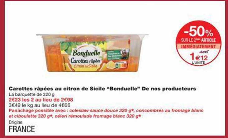 carottes râpées au citron de sicile "bonduelle" de nos producteurs