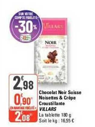chocolat noir suisse noisettes & crêpe croustillante villars