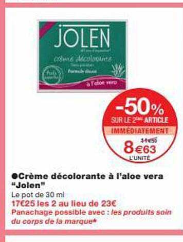 Crème Décolorante à L'aloe Vera "jolen"