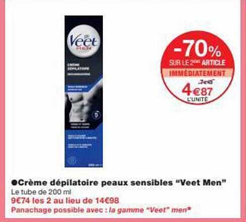 crème dépilatoire peaux sensibles "veet men"