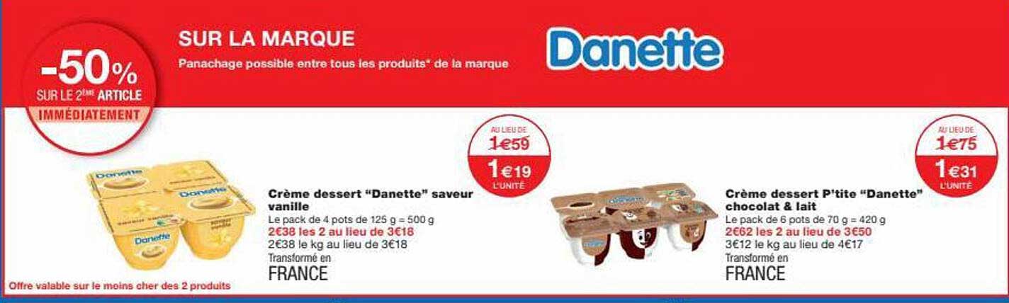 Crème Dessert "danette" Saveur Vanille, Crème Dessert P'tite "danette" Chocolat & Lait