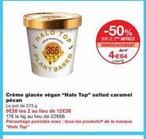 crème glacée végan "halo top" salted caramel pécan