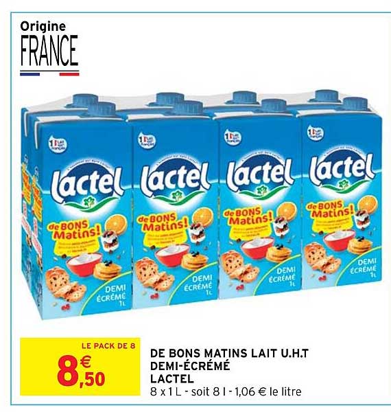 de bons matins lait u.h.t. demi-écrémé lactel