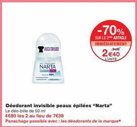 déodorant invisible peaux épilées "narta"