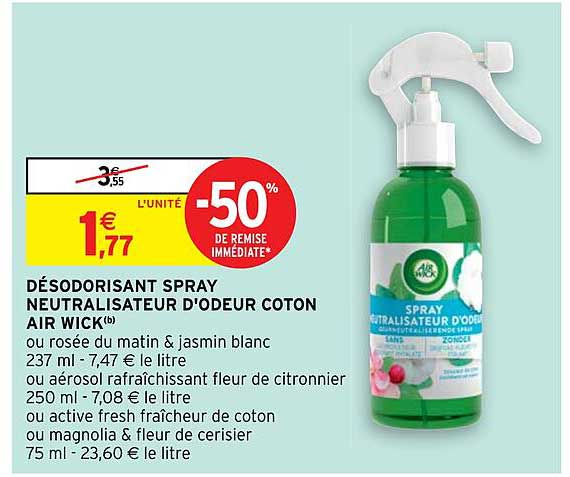 désodorisant spray neutralisateur d'odeur coton air wick