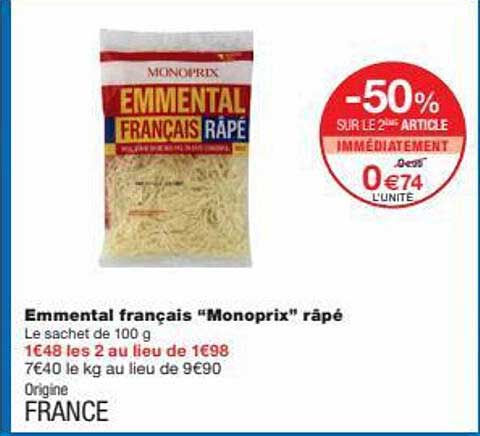 Emmental Français "monoprix" Râpé