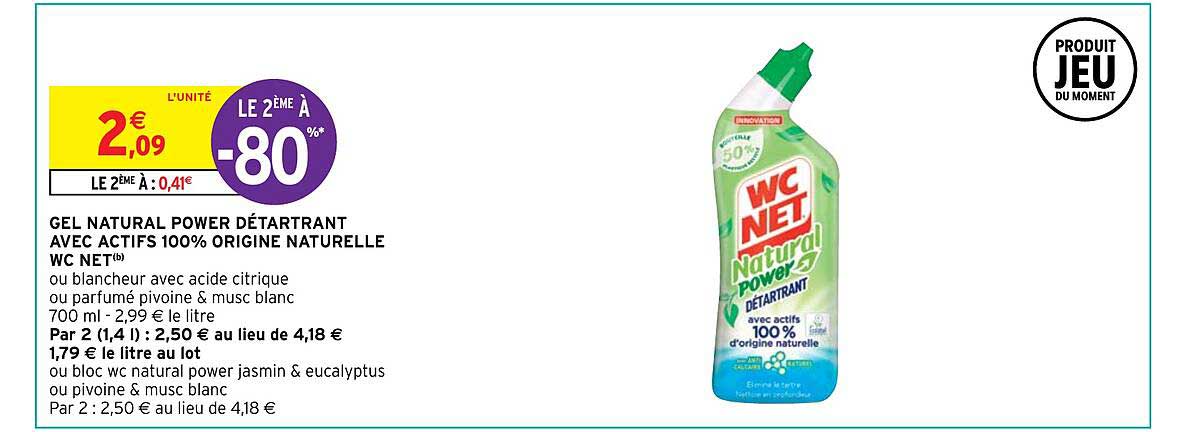 gel natural power détartrant avec actifs 100% origine naturelle wc net