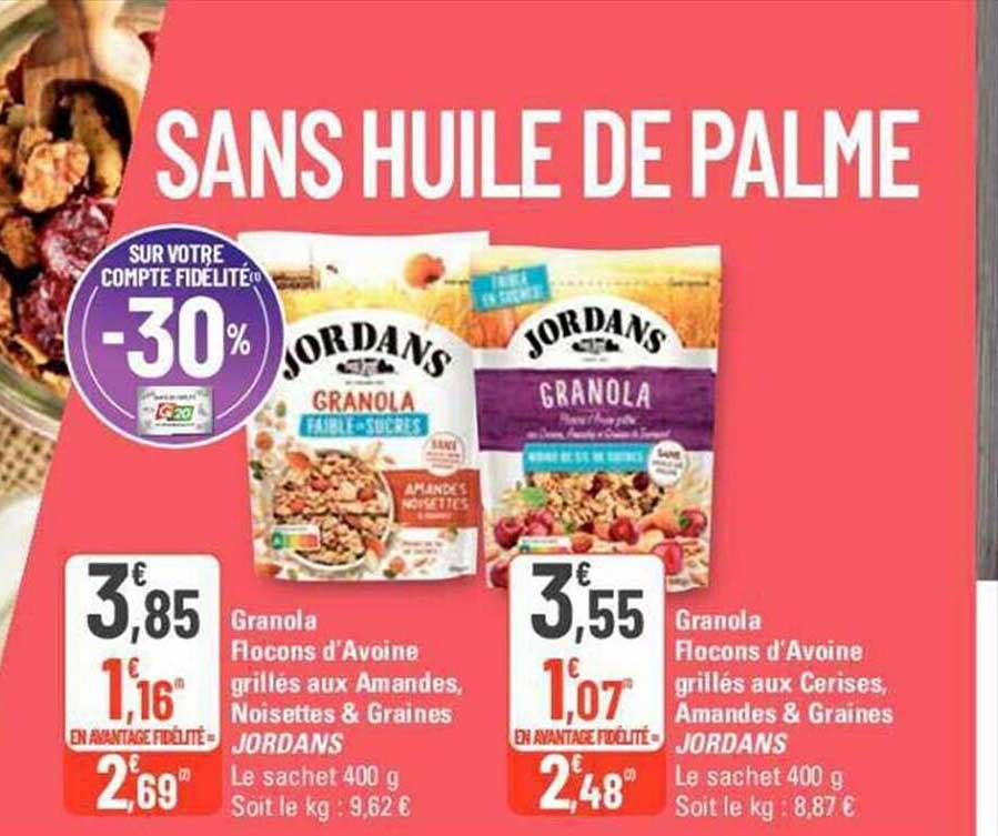 granola flocons d'avoine grillés aux amandes, noisettes & graines jordans, granola flocons d'avoine grillés aux cerises amandes & graines jordans